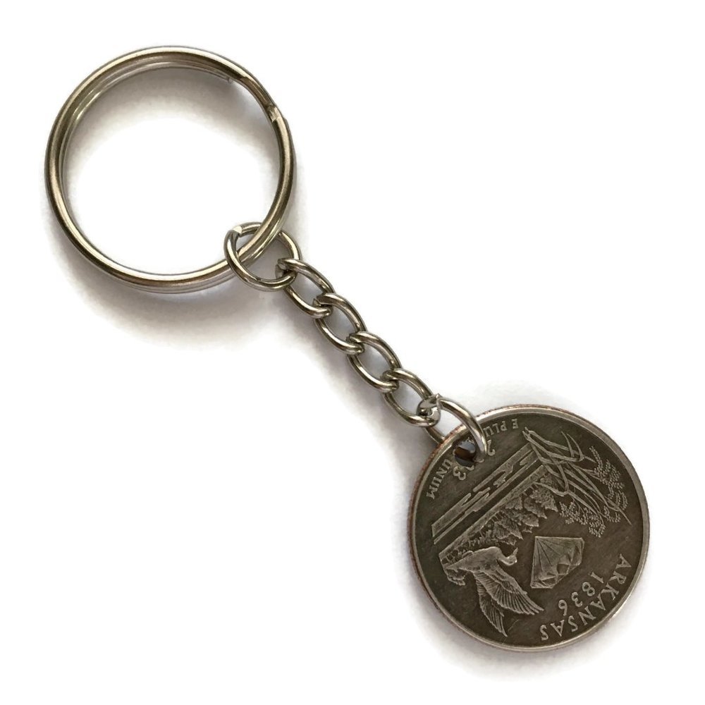 Arkansas State Quarter Keychain Coin Money Upcycled Unisex Stainless Steel - Picture 2 of 3